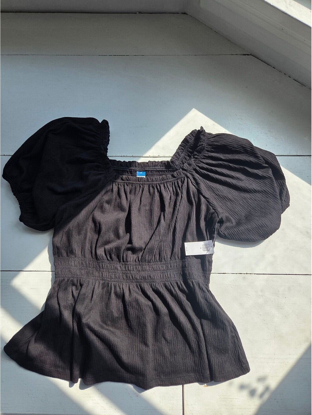 Old Navy Black Puff Sleeve Peplum Top Medium NWT